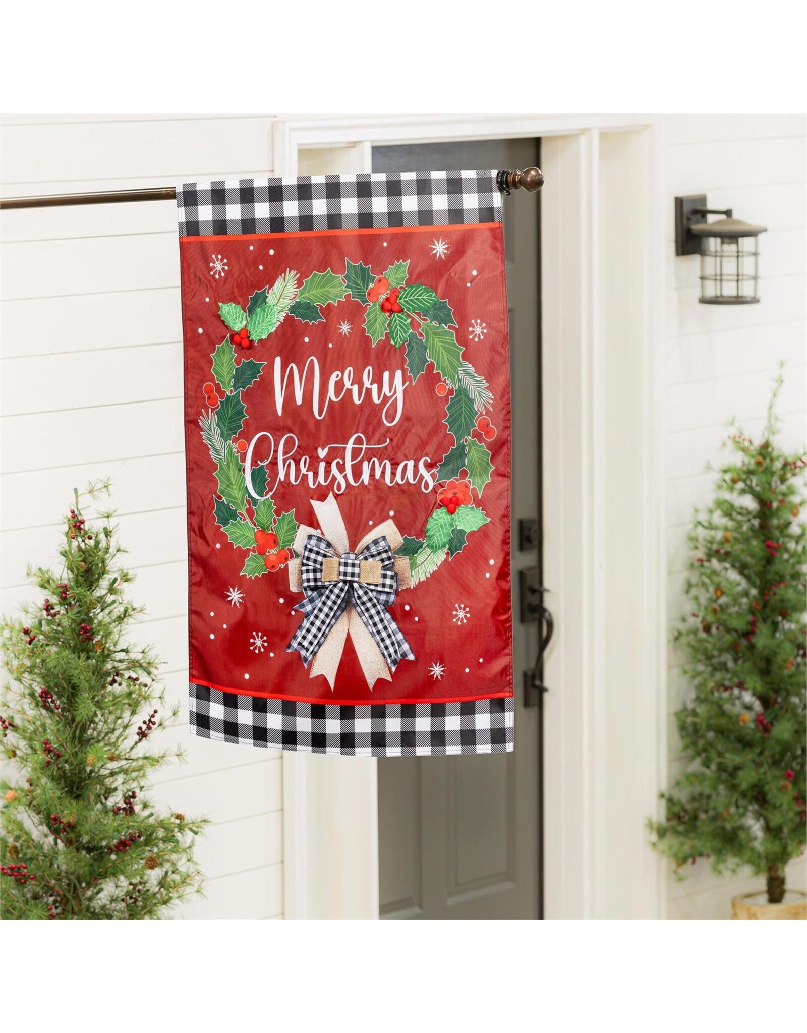 Evergreen Enterprises Merry Christmas Wreath Applique House Flag