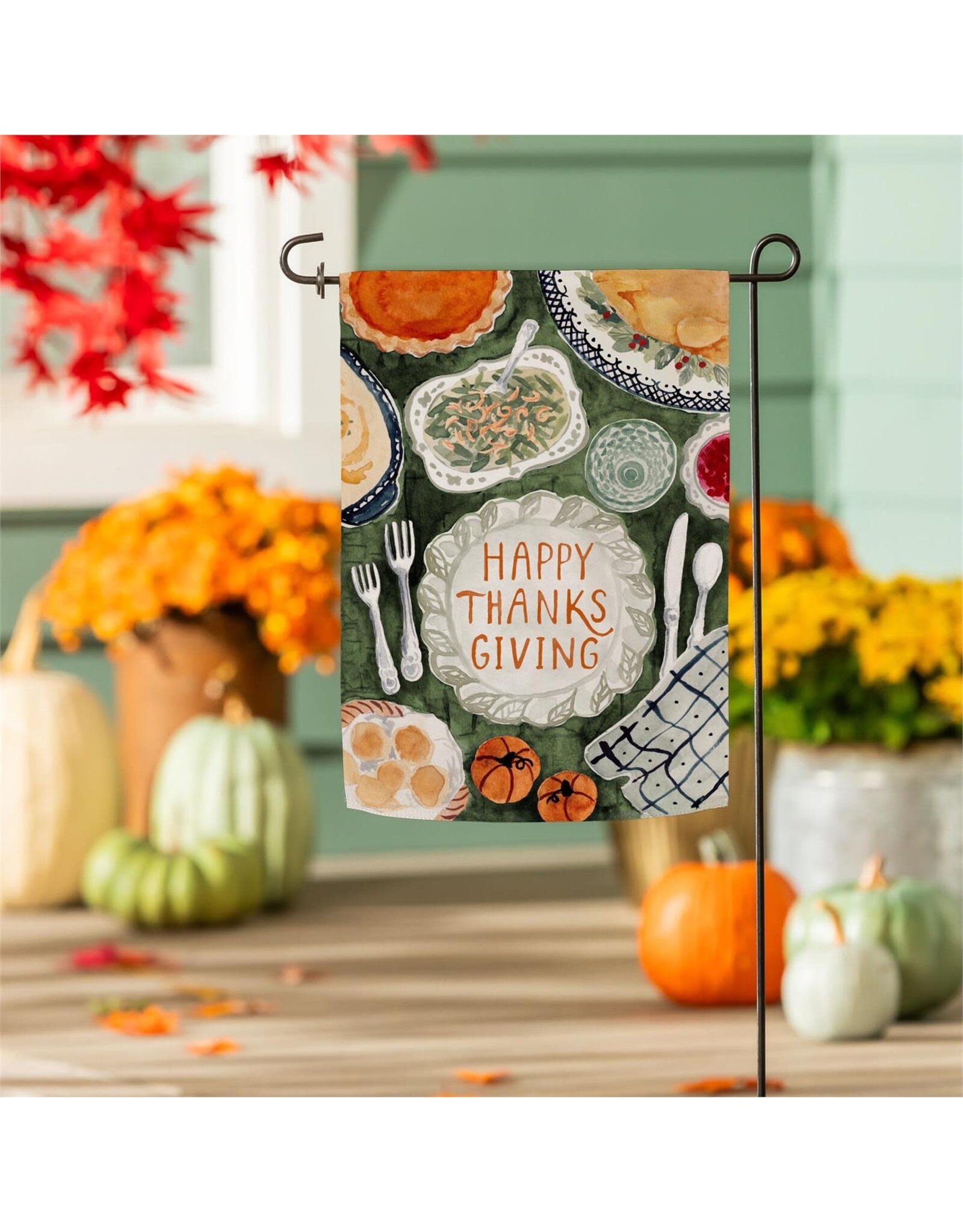 Evergreen Enterprises Thanksgiving Spread Suede Garden Flag
