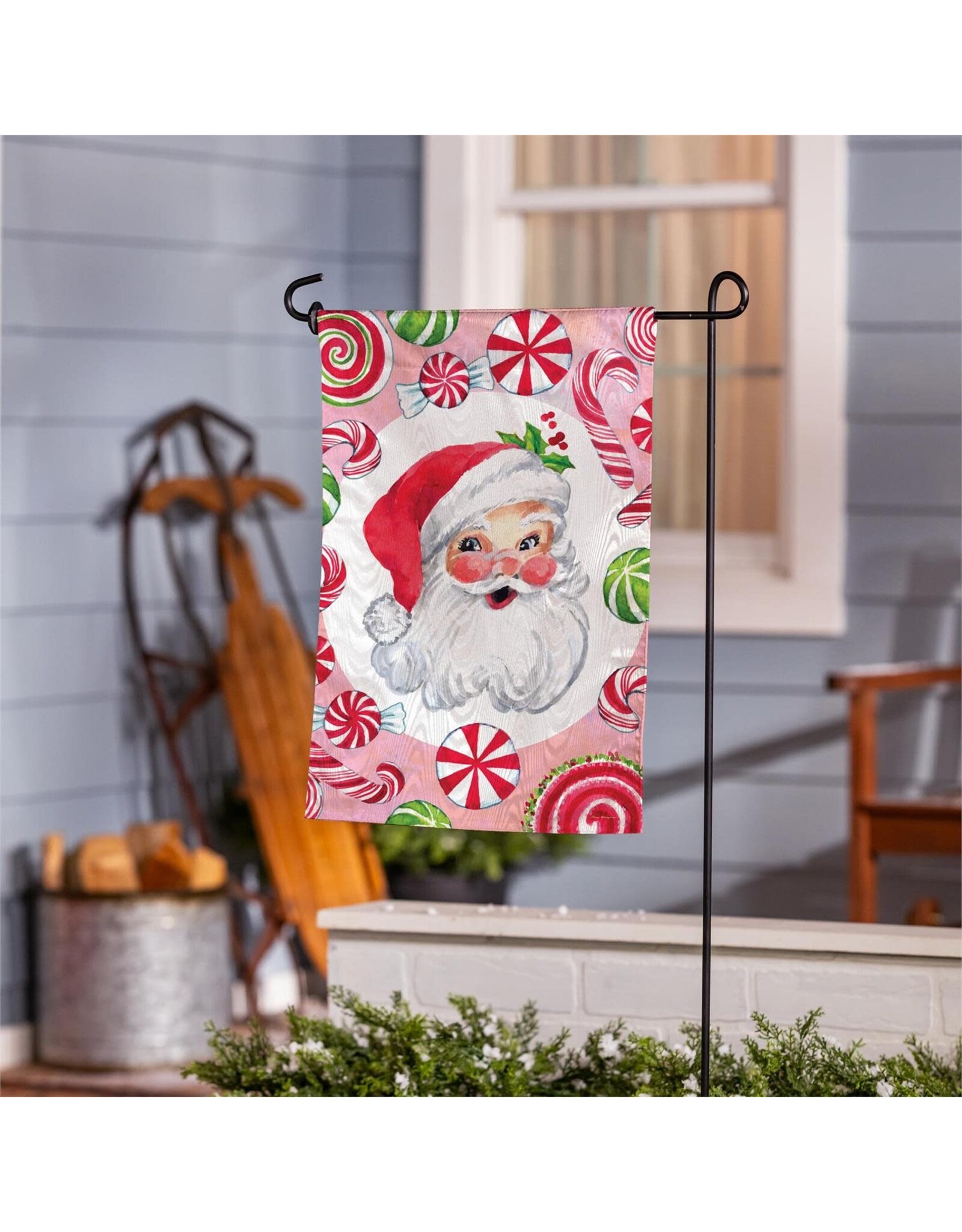 Evergreen Enterprises Jolly Sweet Santa Moire Garden Flag
