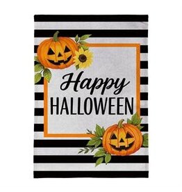 Evergreen Enterprises Happy Halloween Striped Jack O' Lanterns Burlap House Flag