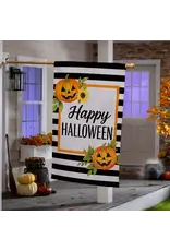 Evergreen Enterprises Happy Halloween Striped Jack O' Lanterns Burlap House Flag