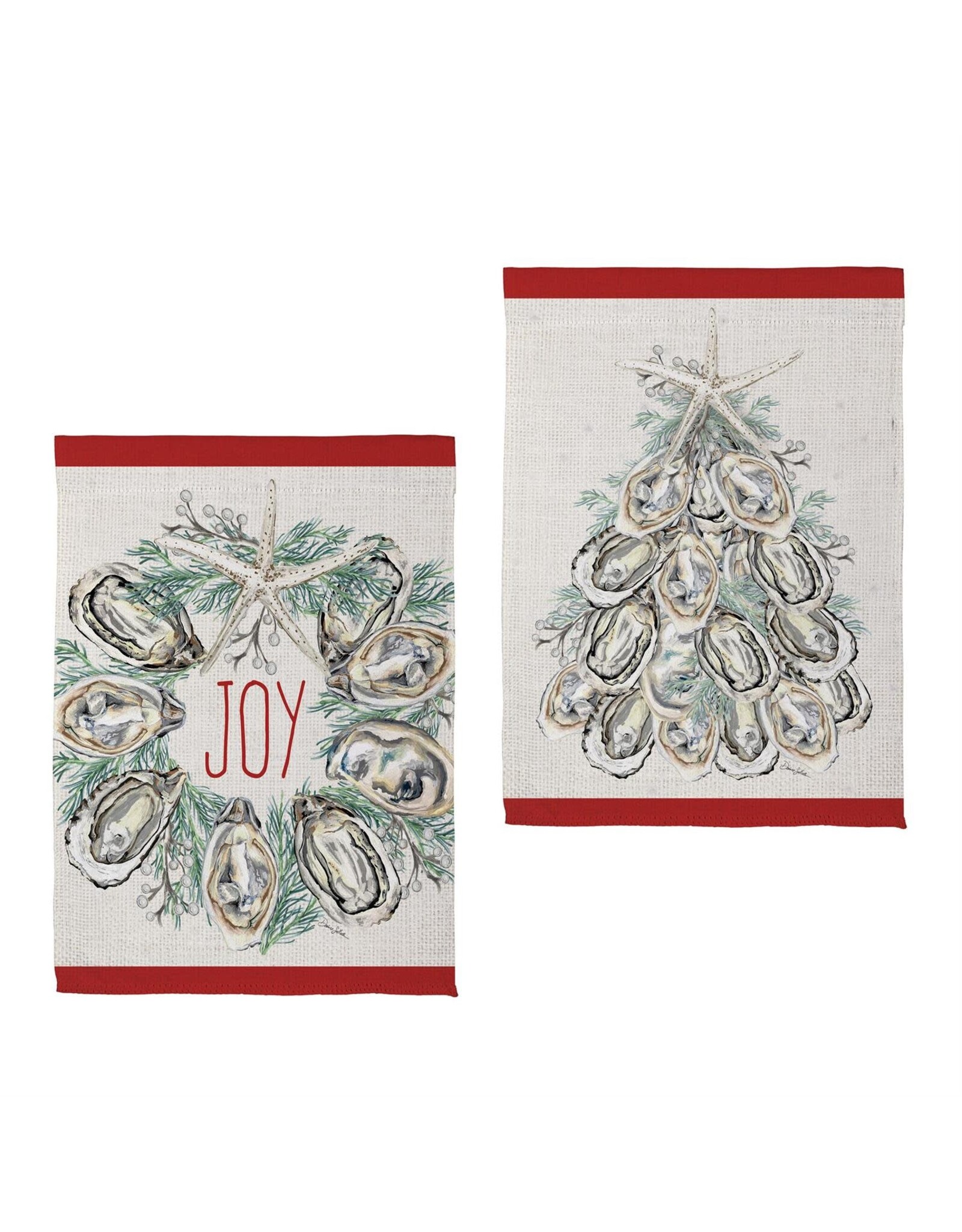 Evergreen Enterprises Joyful Oyster Wreath & Tree Front Back Suede House Flag