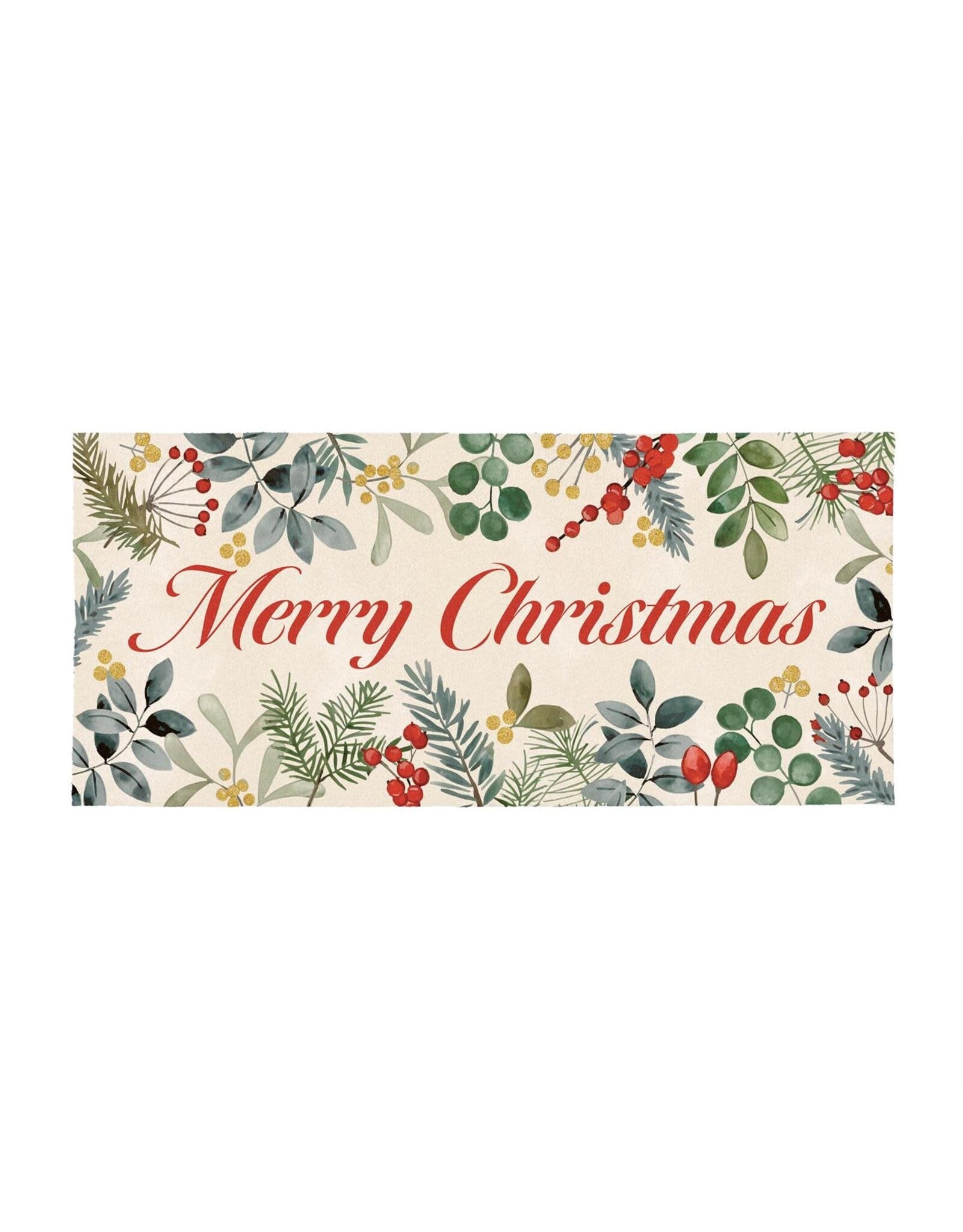 Evergreen Enterprises VivaStyle Festive Foliage Flocked Sassafras Mat, "Merry Christmas"