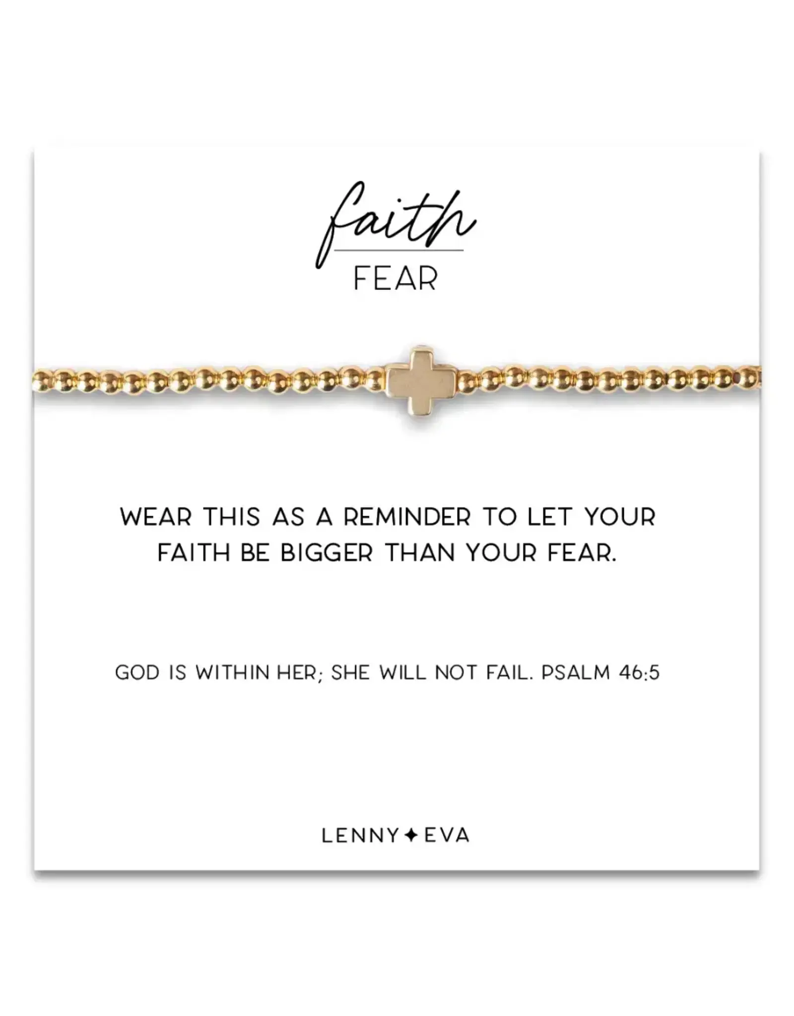 Lenny & Eva/Faire Faith Over Fear Gold Beaded Stretch Bracelet w/ Cross