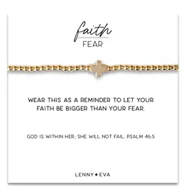 Lenny & Eva/Faire Faith Over Fear Gold Beaded Stretch Bracelet w/ Cross