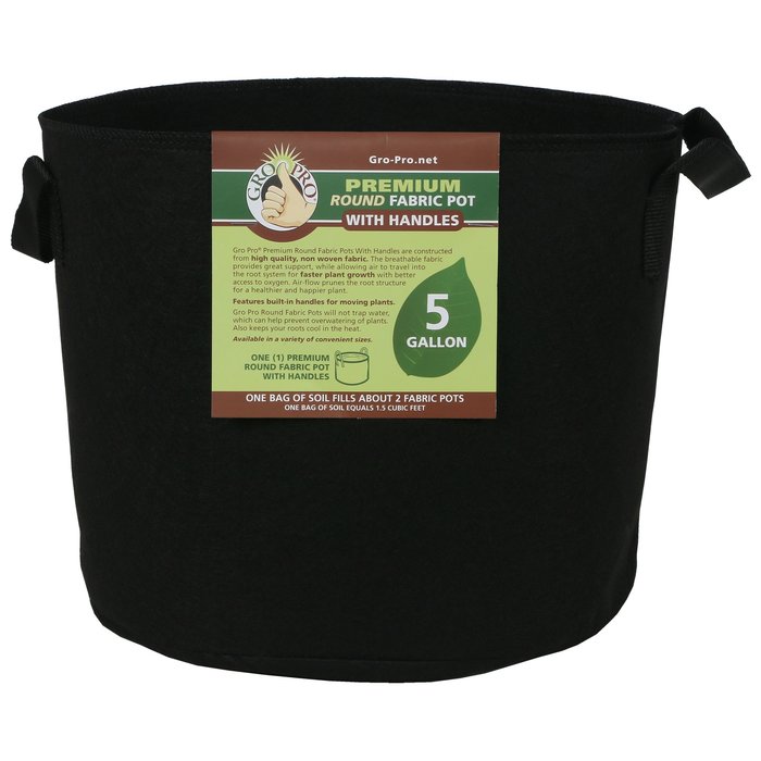 Gro Pro Gro Pro Premium Round Fabric Pot w/ Handles 5 Gallon - Black (110/Cs)
