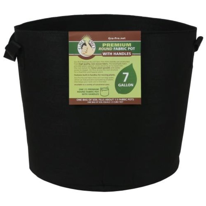Gro Pro Gro Pro Premium Round Fabric Pot w/ Handles 7 Gallon - Black (84/Cs)