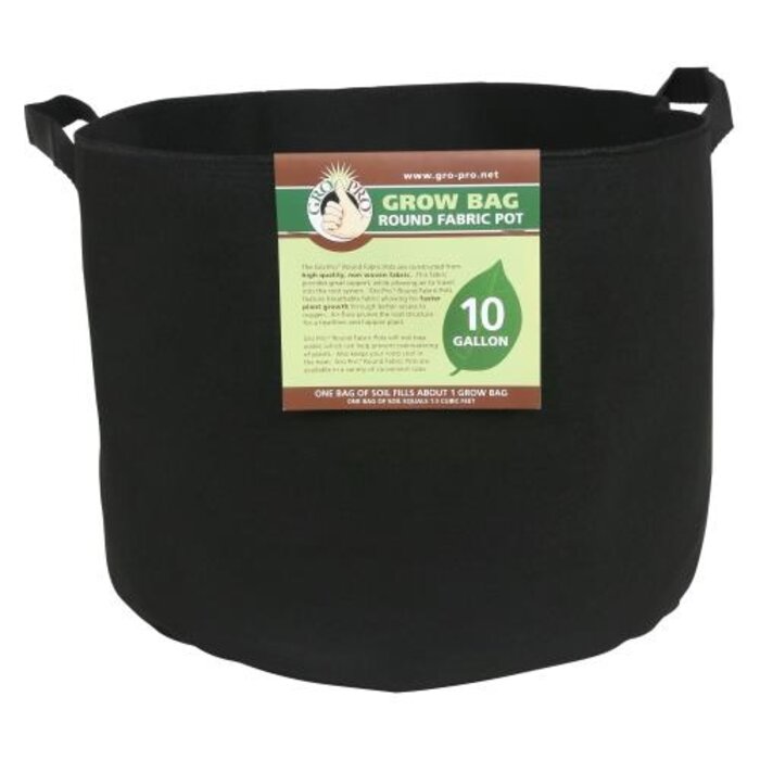 Gro Pro Gro Pro Premium Round Fabric Pot w/ Handles 10 Gallon - Black (70/Cs)