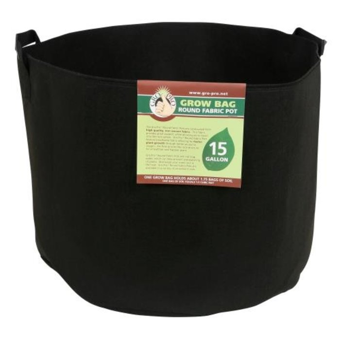 Gro Pro Gro Pro Premium Round Fabric Pot w/ Handles 15 Gallon - Black (48/Cs)