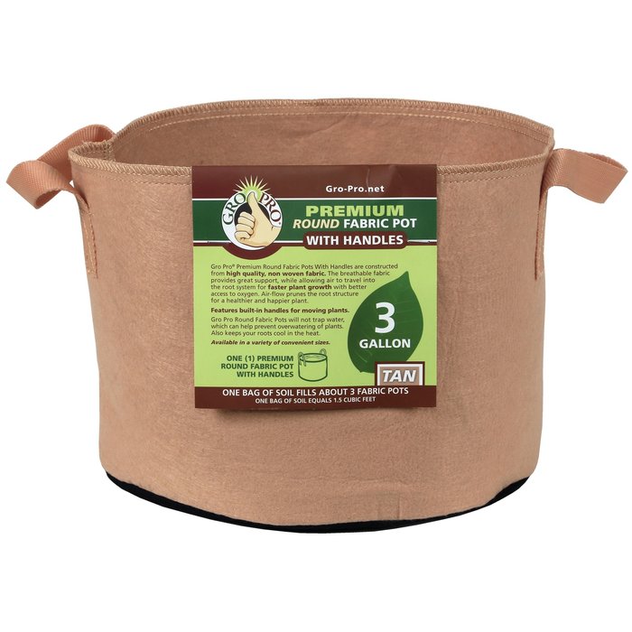 Gro Pro Gro Pro Premium Round Fabric Pot w/ Handles 3 Gallon - Tan (72/Cs)