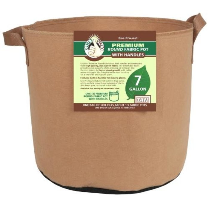 Gro Pro Gro Pro Premium Round Fabric Pot w/ Handles 7 Gallon - Tan (84/Cs)