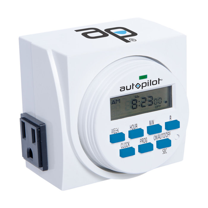 Autopilot - Dual Outlet 7-Day Grounded Digital Programmable Timer, 1725W, 15A, 1 Second On/Off
