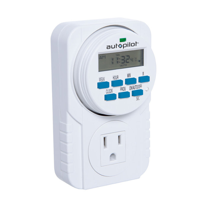 Autopilot - 7-Day Grounded Digital Programmable Timer, 1725W, 15A, 1 Second On/Off, 8 On/Off Cycles