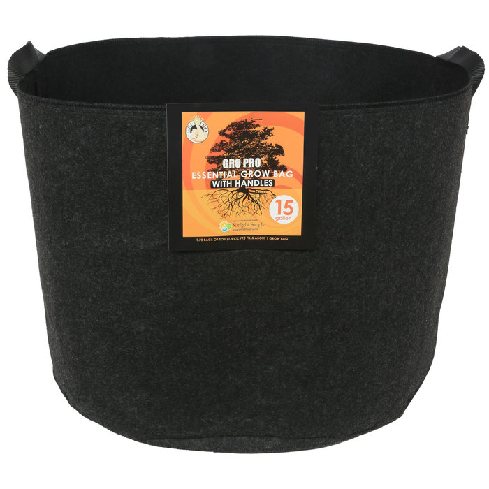 Gro Pro - Essential Round Fabric Pot w/ Handles 3 Gallon - Black