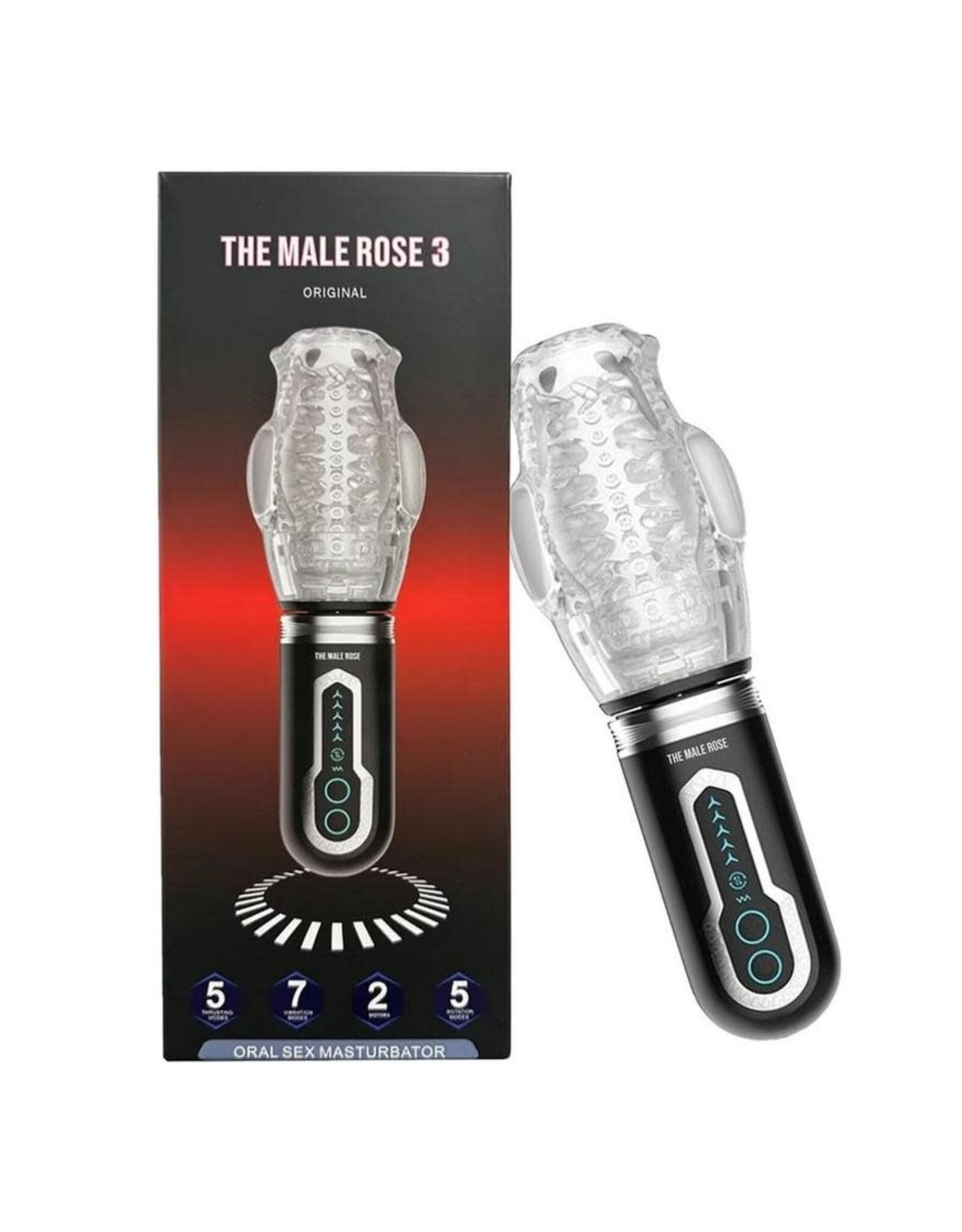 The Male Rose 3 Rechargeable Thrusting Rotating Masturbator - Black/Clear