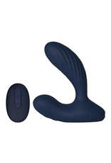 Svakom Svakom Vick Neo 2 App Compatible Rechargeable Silicone Warming Dual Stimulating Prostate Vibrator with Remote Control - Navy Blue/Gold