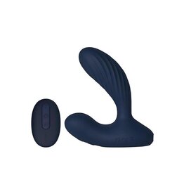 Svakom Svakom Vick Neo 2 App Compatible Rechargeable Silicone Warming Dual Stimulating Prostate Vibrator with Remote Control - Navy Blue/Gold