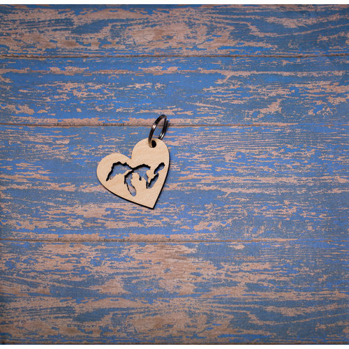 Laser Etched Wood Keychain - Great Lakes Heart Laser Etched Wood Keychain - Great Lakes Heart