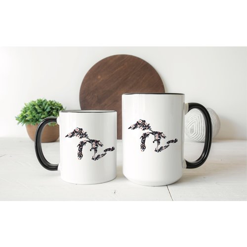 Black Floral Great Lakes Mug Black Floral Great Lakes Mug