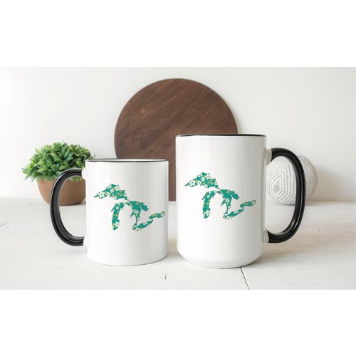 Green Floral Great Lakes Mug Two Green Floral Great Lakes Mug Two