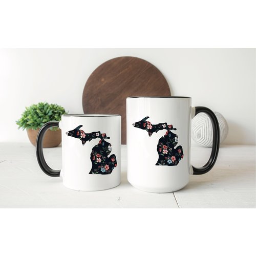 Black Floral Michigan Mug Two Black Floral Michigan Mug Two