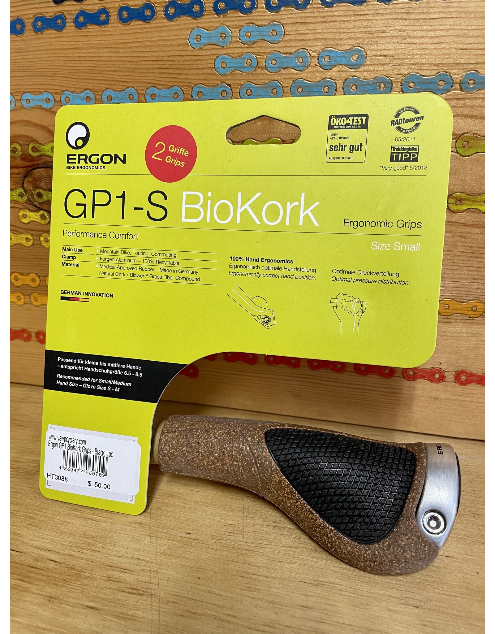 Ergon Ergon GP1-S BioKork Grips: Small, Black/Tan
