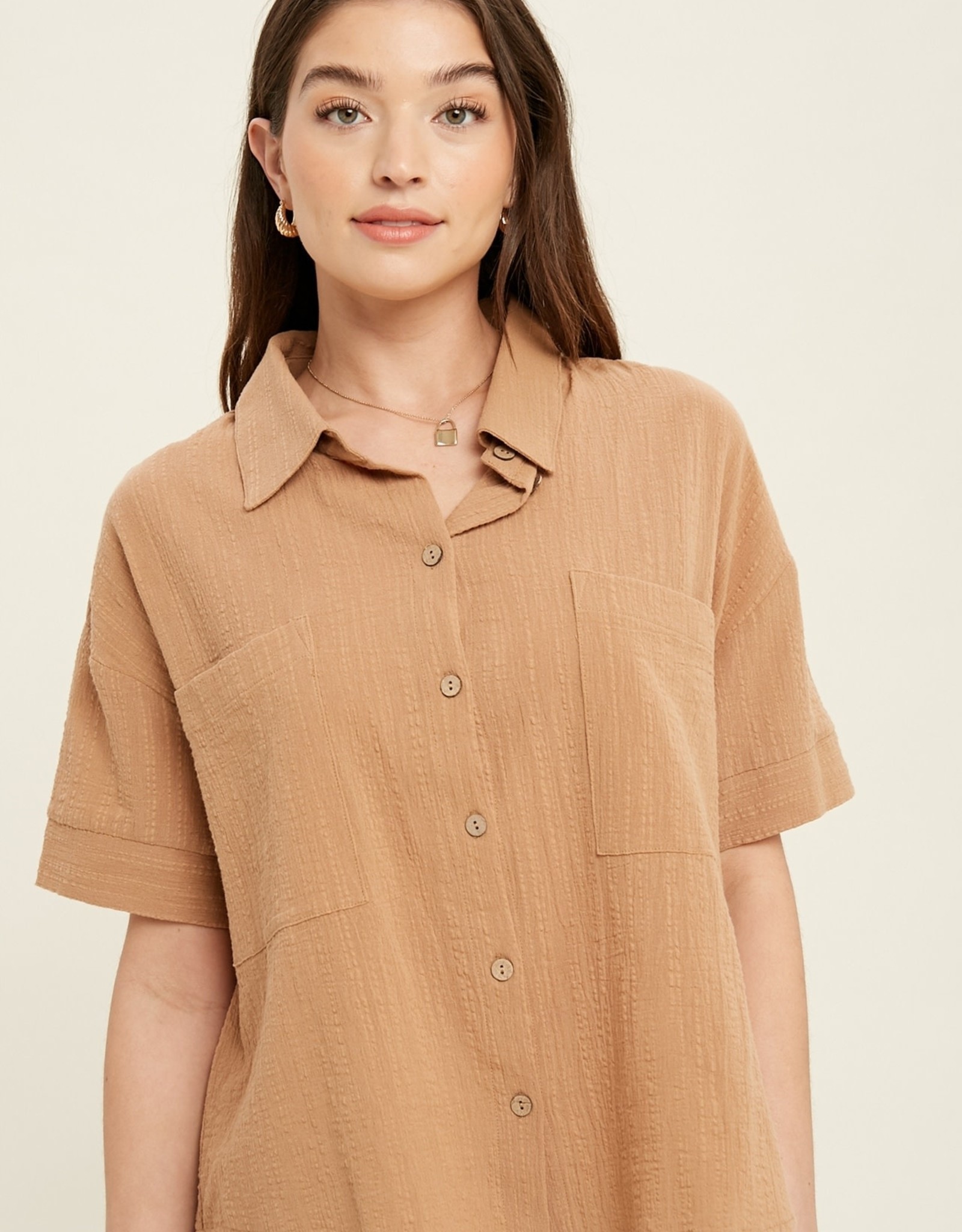 Wink Cotton Gauze Button Up  Shirt with buttons- Ginger