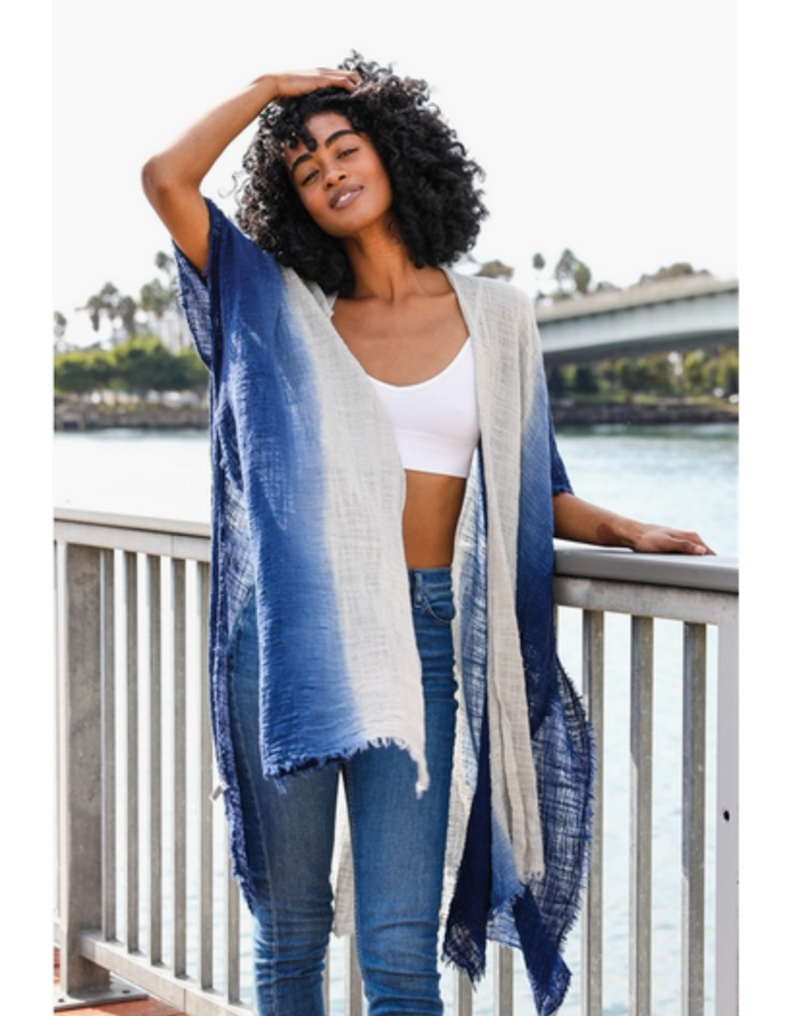 Wink Ombre Kimono with Frayed Edges