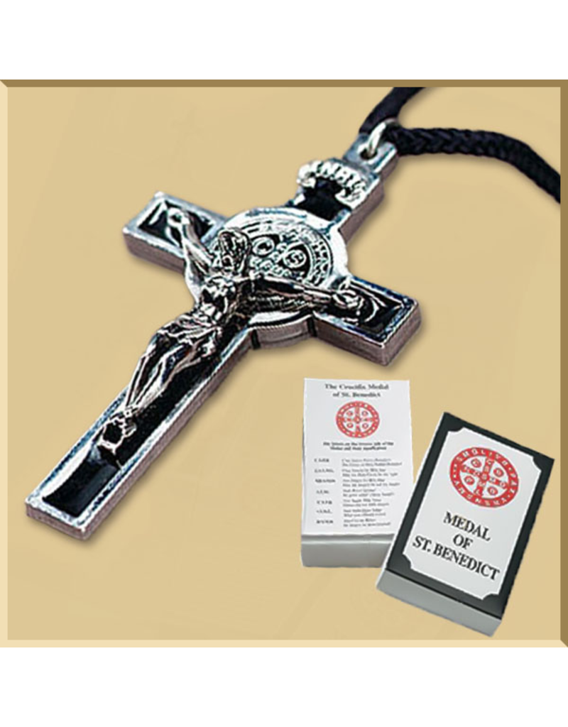St Benedict raised silver rosary beads medal pendant