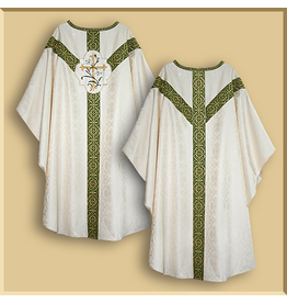 Semi-Gothic Low Mass Set - White Damask with Olive Green Orphreys and Lily Emblem