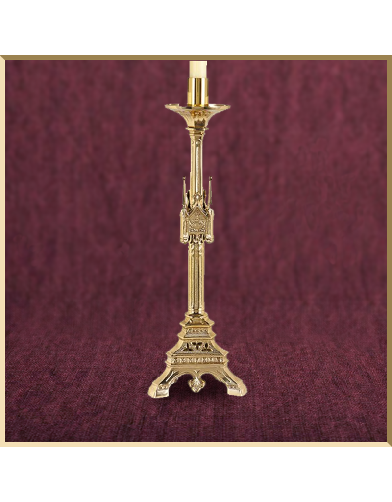 24'' Tall Vintage Brass Church Candle Stick Holders With Cross - a