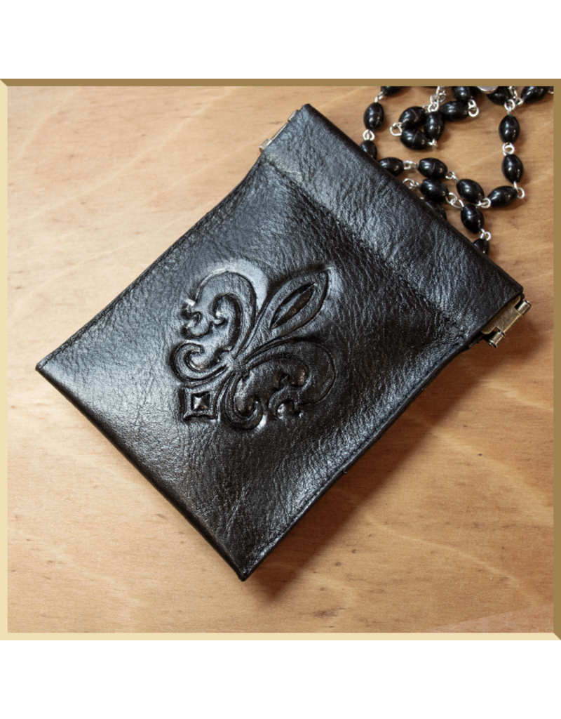 Hand Tooled Leather  Fleur de lis Rosary Case
