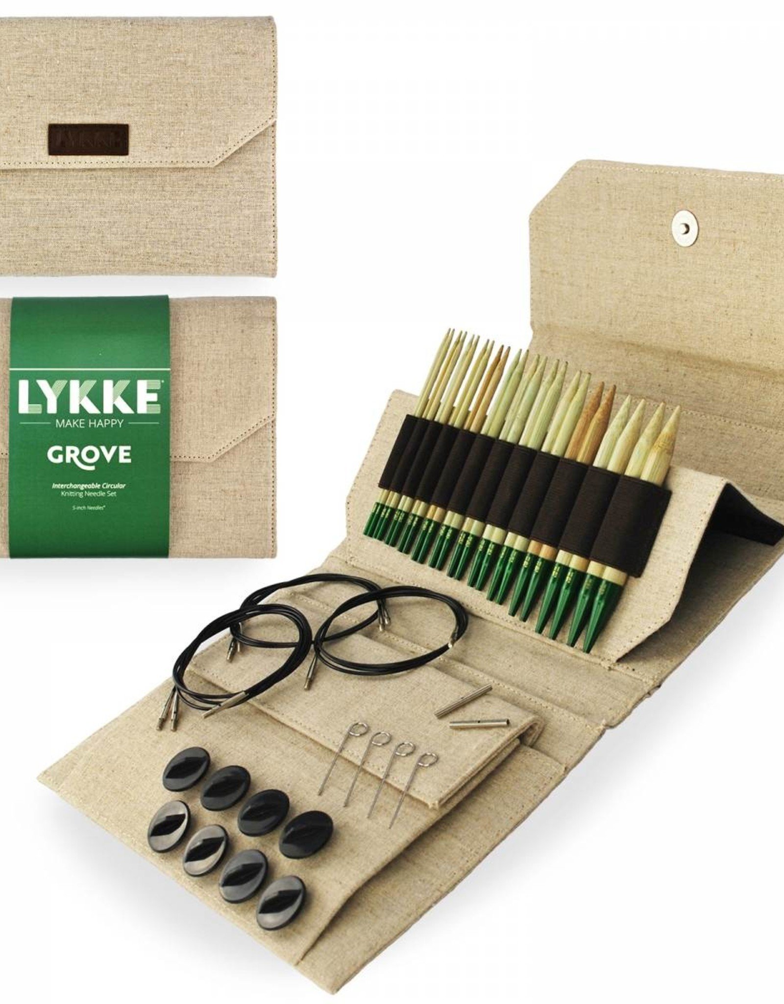 Lykke Grove Bamboo 5 inch Interchangeable Knitting Needle Set Beige Jute Canvas