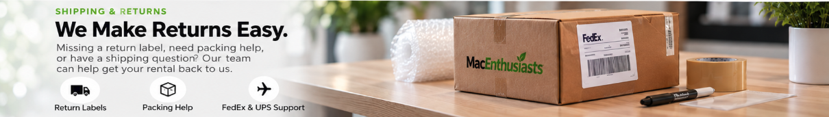 MacEnthusiasts rental shipping and returns