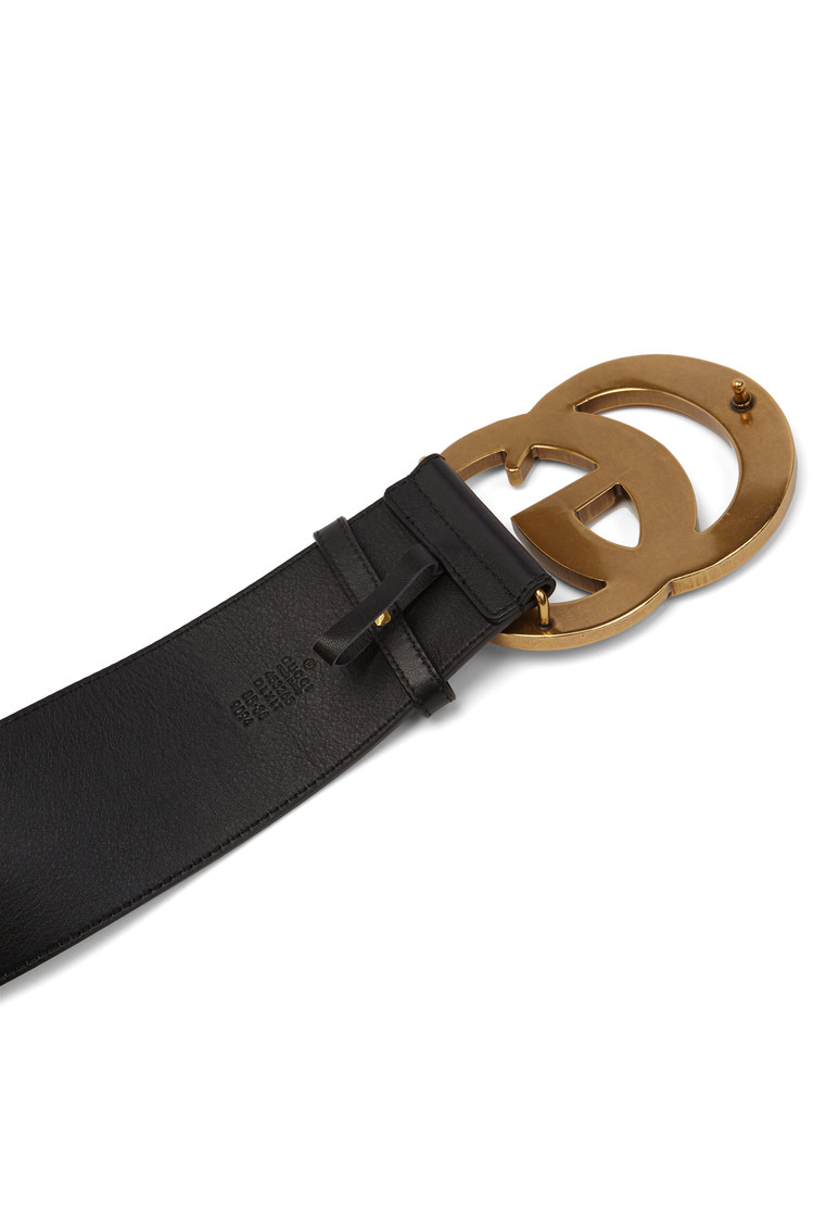 Gucci Black Leather Double G Wide Belt - 85/34 - RETYCHE