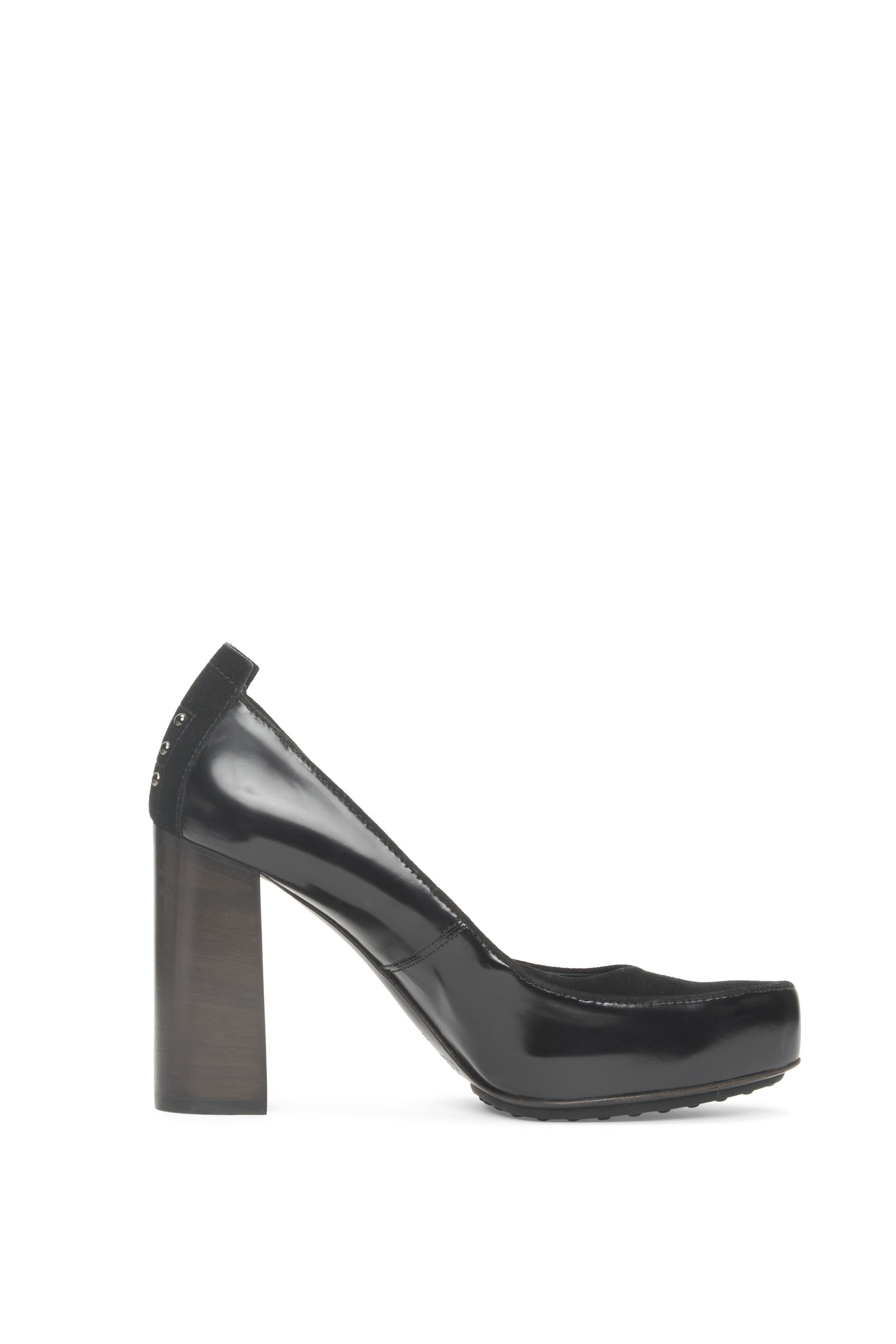 tod's black suede block heel pumps
