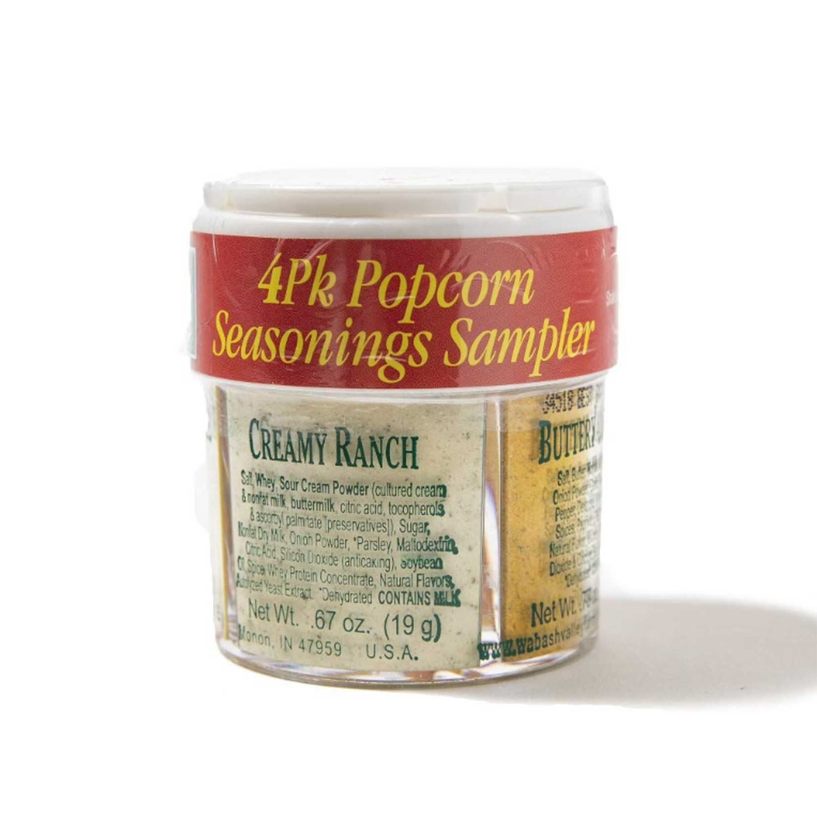 Wabash Valley Farms 4 Part Seasoning Sampler (Movie Theater Style, Creamy Ranch, Buttery Jalapeno, Zesty Cheddar)