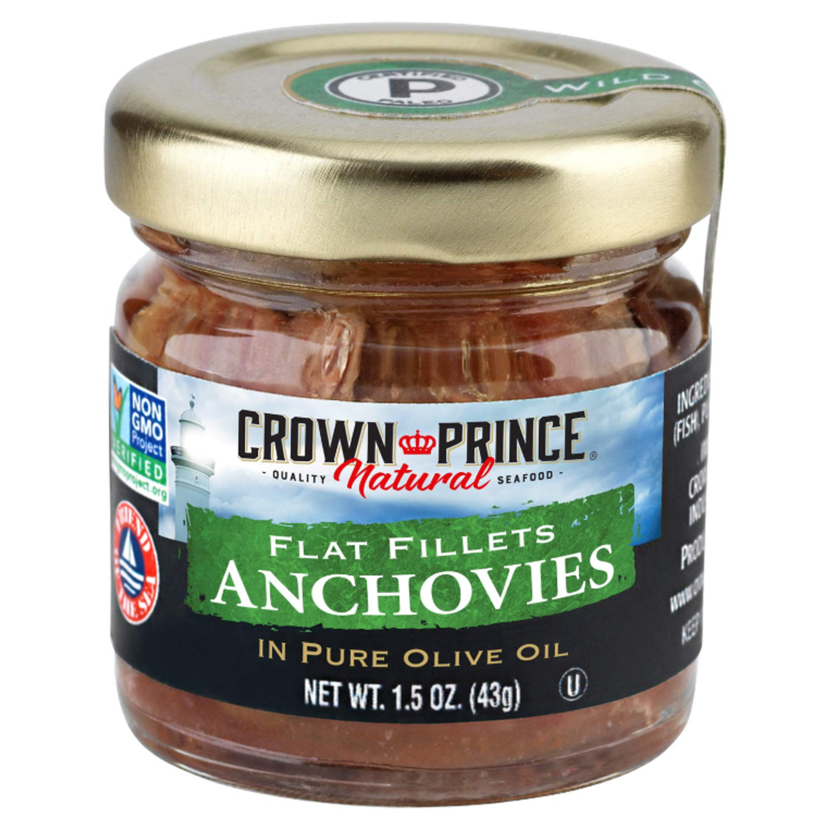 Crown Prince Non-GMO Flat Fillets of Anchovies In Oil 1.5 oz