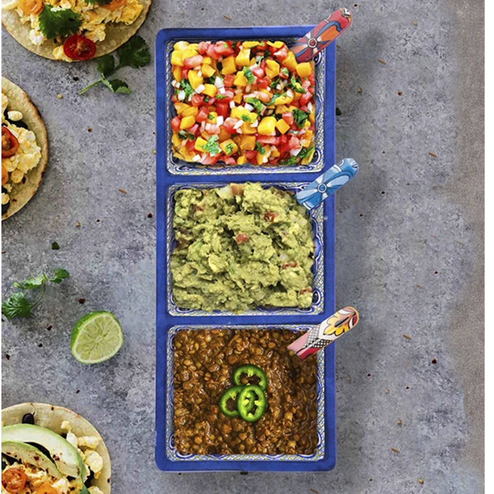 Prepara Taco 3-Sectional Tray, Blue | Prepara