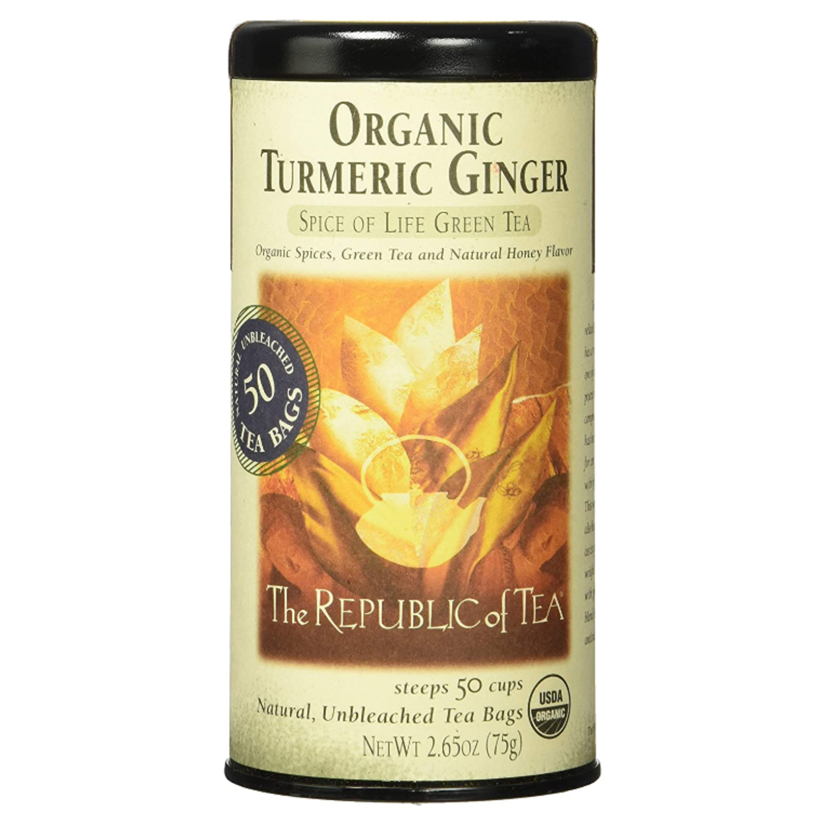 The Republic of Tea Organic Turmeric Ginger Green Tea, 50 Bag Tin
