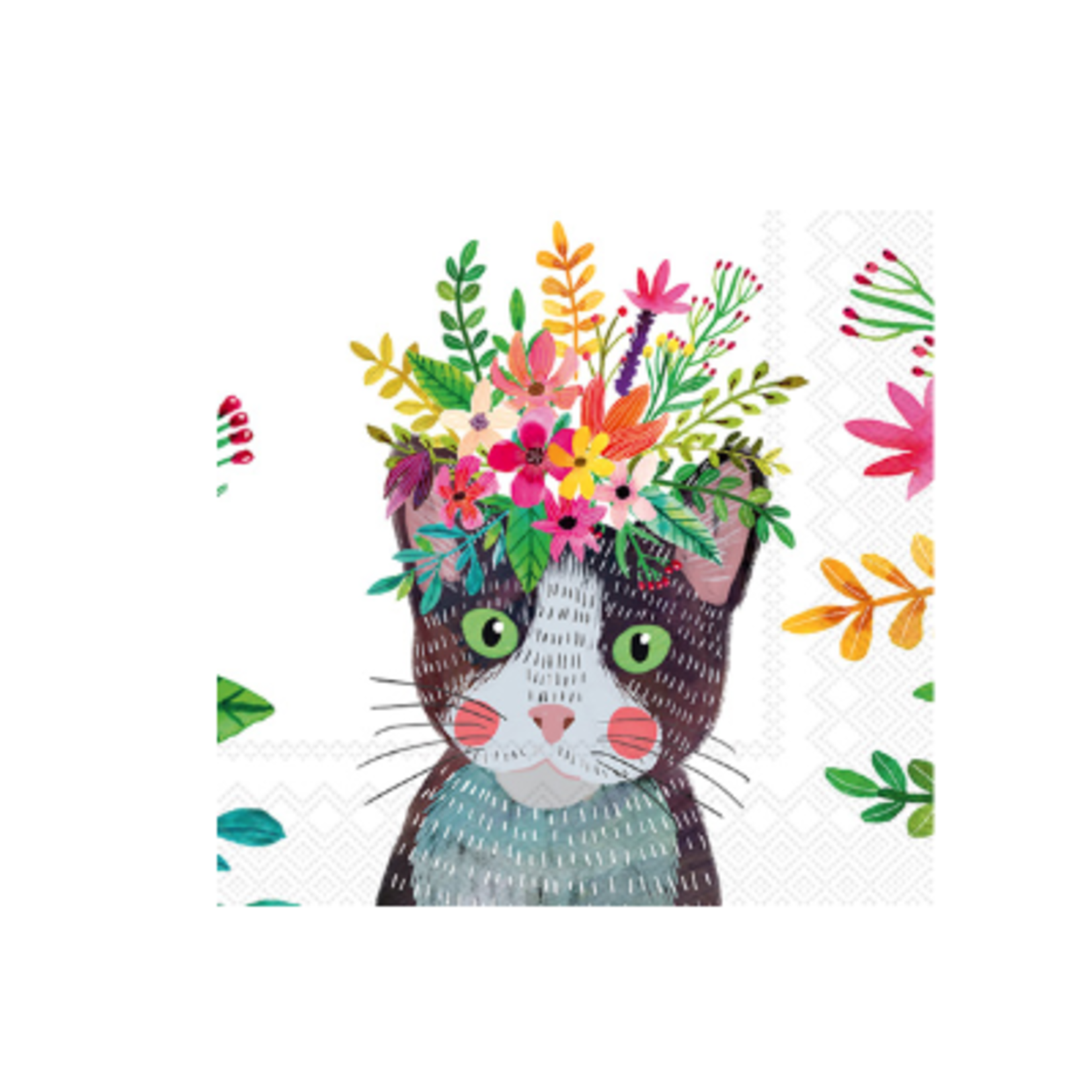 Boston International Cocktail Napkin, Floral Cat | Boston International