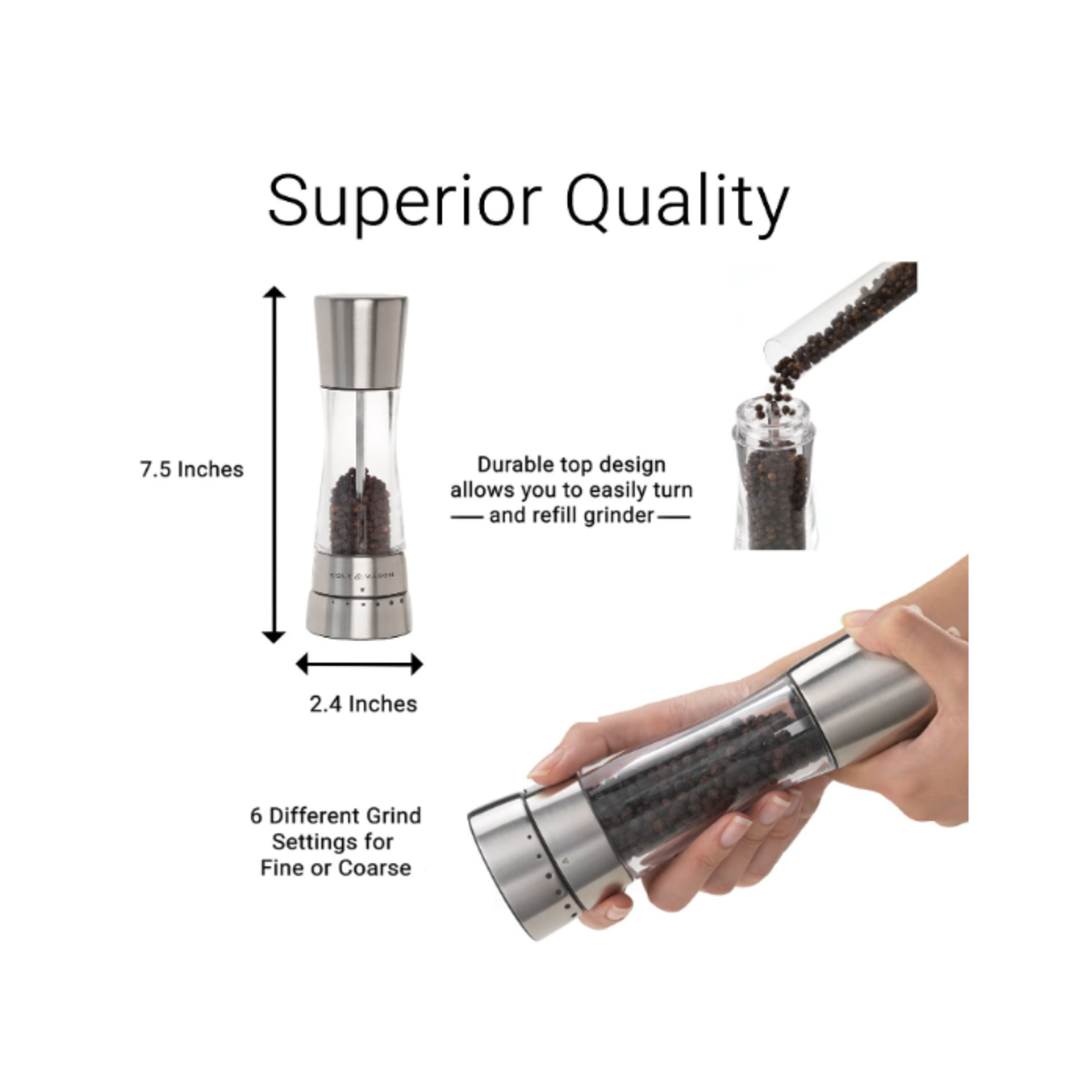 DKB Zyliss/Cole&Mason/Swissmar/AdHoc Derwent Pepper Mill, - Carbon Steel Mechanism | Cole & Mason