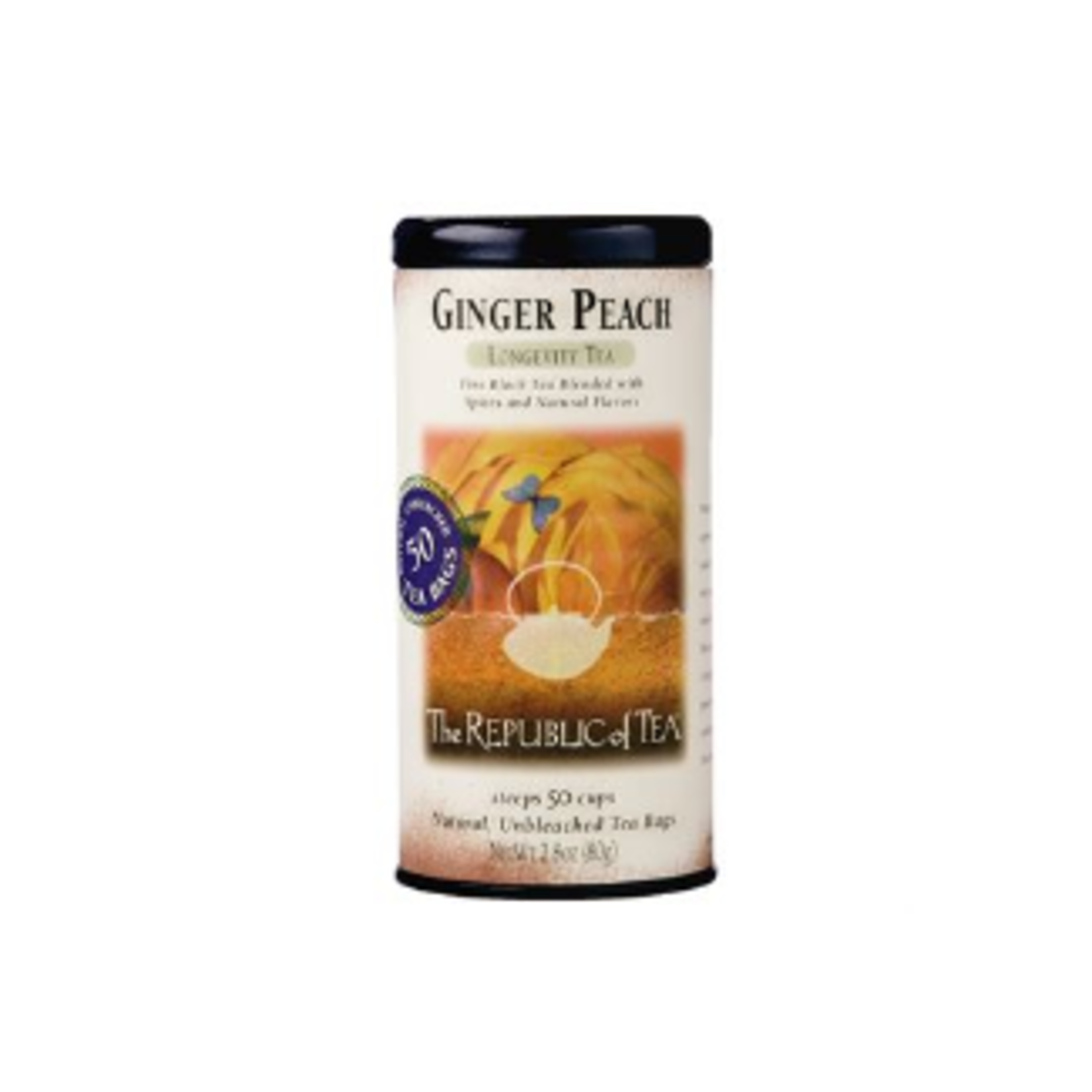 The Republic of Tea Ginger Peach Black Tea, 50 Bag Tin