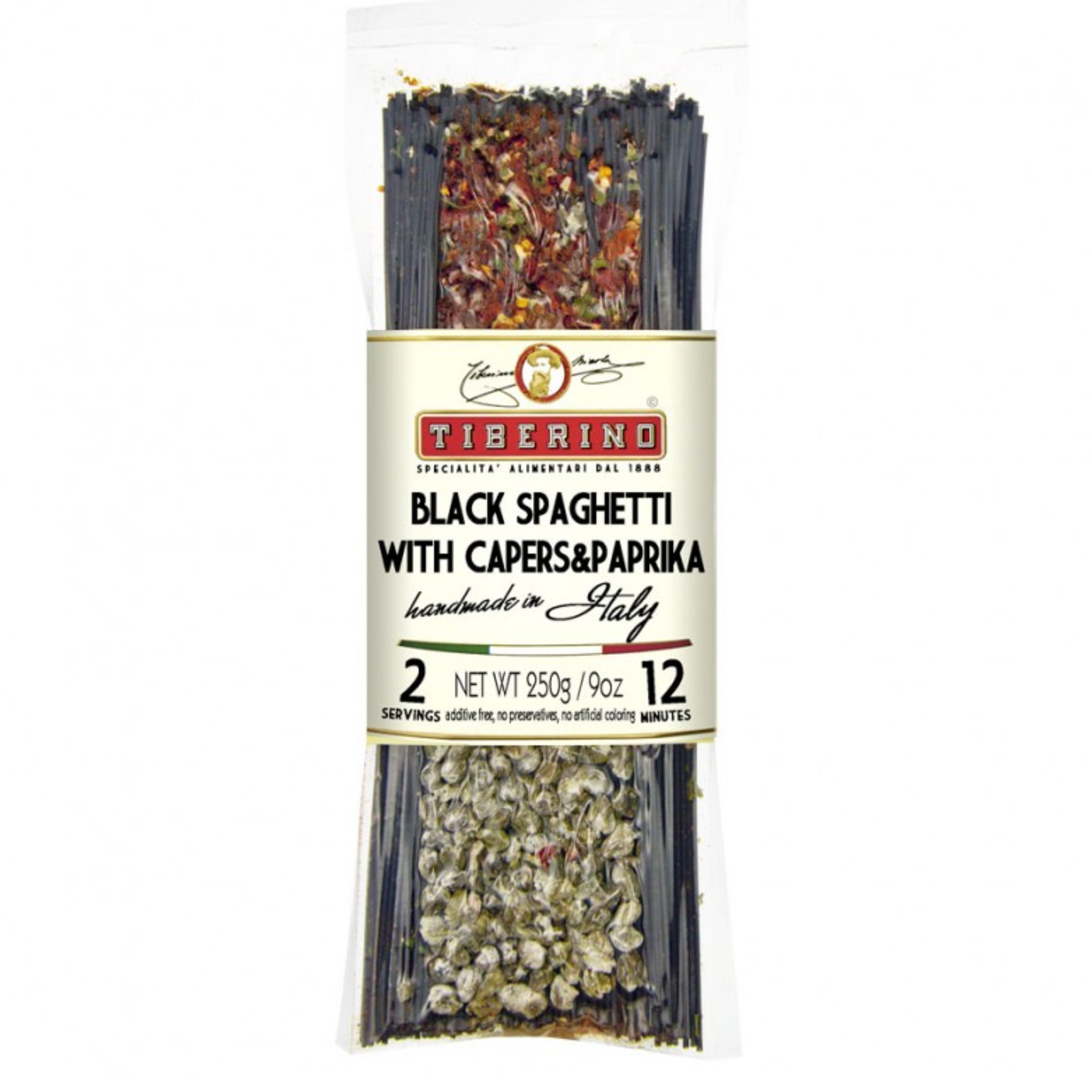 Tiberino, Spaghetti w/Squid Ink and Paprika Capers | LVB Imports