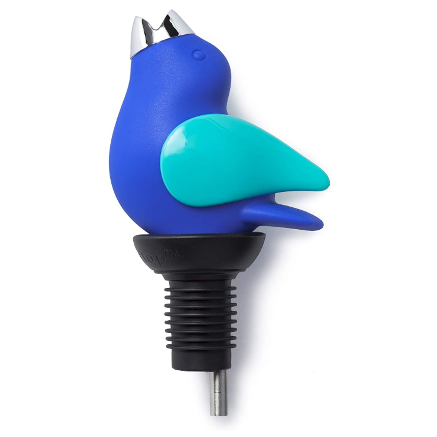 Gurgle Pot Chirpy Top Wine Pouring Spout, Aqua Cobalt