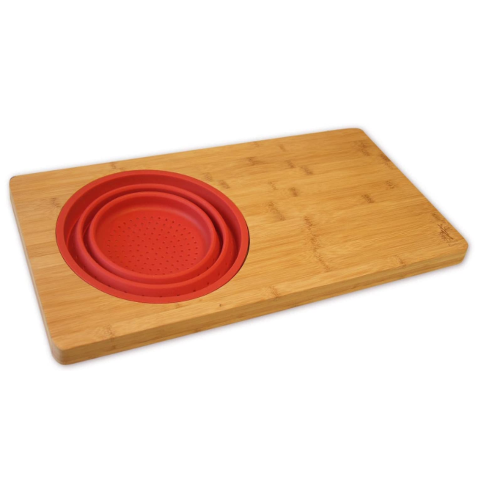 Island Bamboo Over-the-Sink Board w/ Colander, red | Island Bamboo