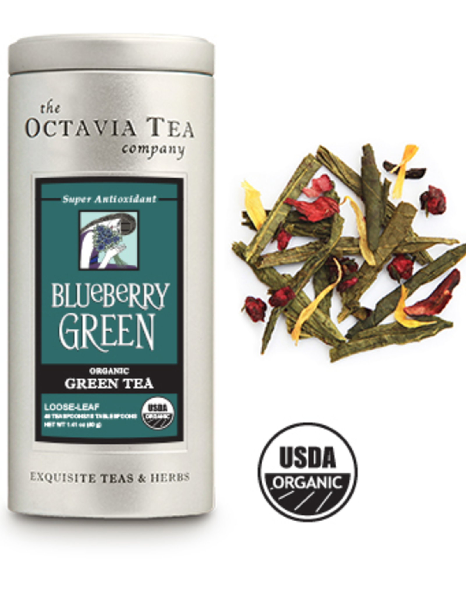 Octavia Tea Company Blueberry Green Tea Tin, Loose Leaf