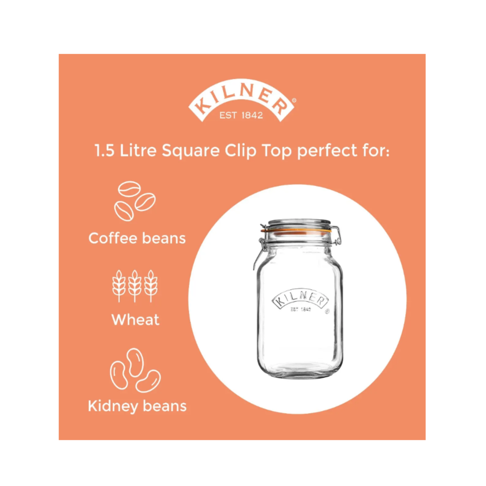 Kilner Kilner Square Clip Top, 51 fl. oz.