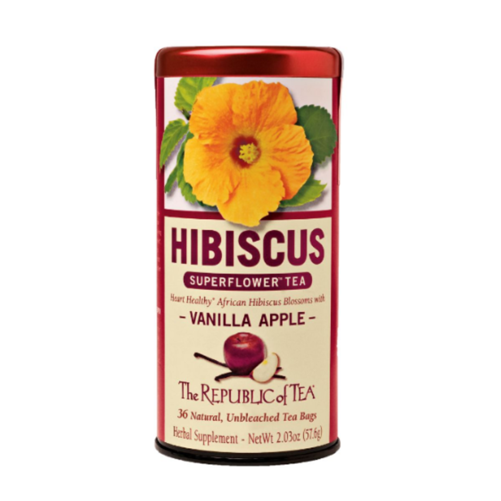 The Republic of Tea Vanilla Apple Hibiscus Tea, 36 Bag Tin