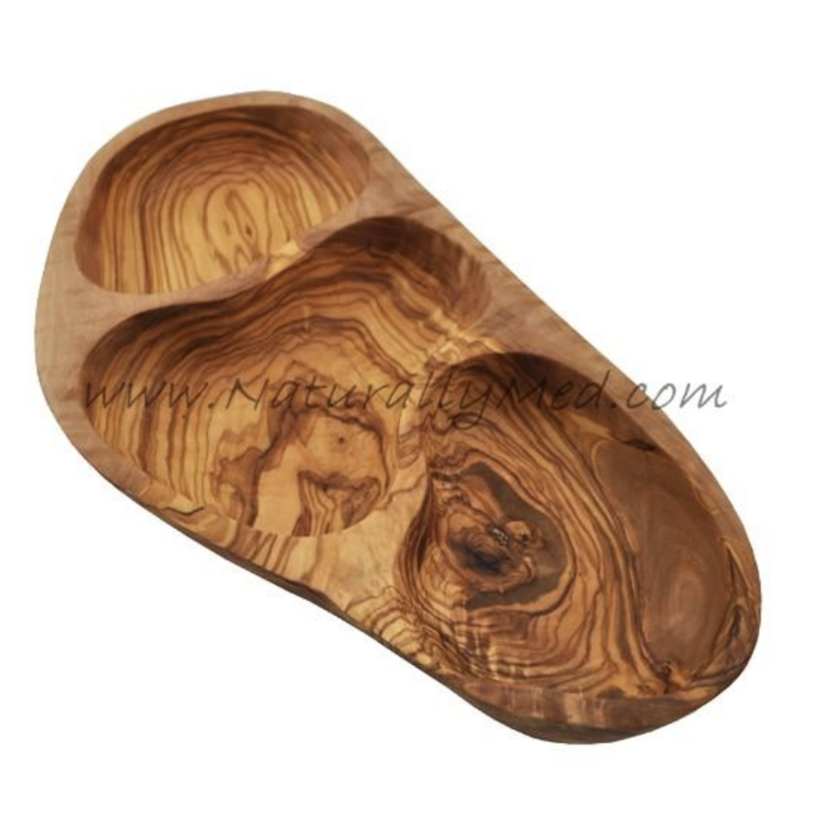 Naturally Med Olive Wood 3 Compartment Appetizer Serving Dish